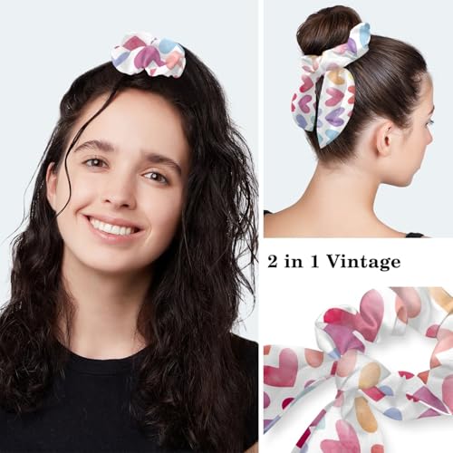 Image of Women's Working Caps Bouffant Surgical Cap with Bow Scrunchies Little Daisy Art Paint Ponytail Holder Tie Back Scrub Hat