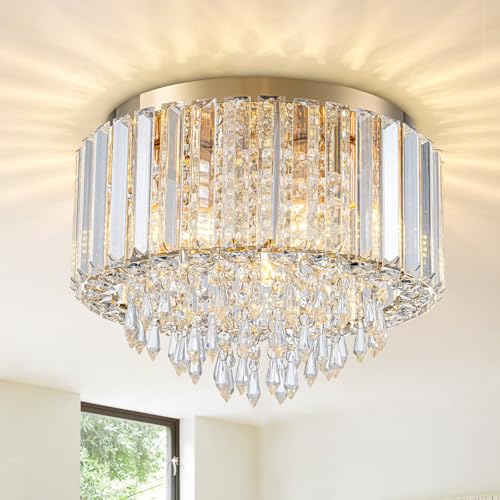 HOPGGIE 11.8 Inch Crystal Chandelier Modern Chandelier Light Mini Chandelier Semi Flush Mount...