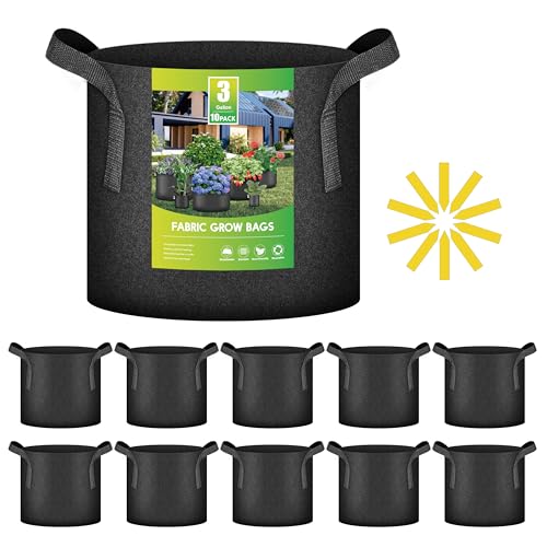 Image of iPower 10 Pack 3 Gallon Grow Bags, Garden Planting Nonwoven Fabric Pots with Reinforced Handle, Heavy Duty and Aeration Planter Pot for Tomato, Fruits, Vegetables and Flowers