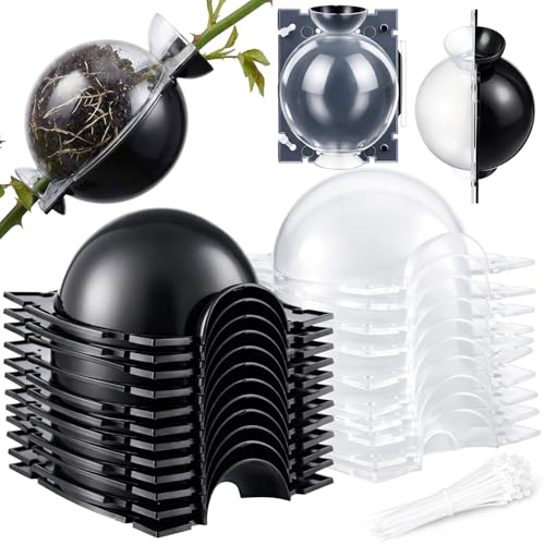 Acellegic 50 Pcs Air Layering Propagation Kit with Zip Ties Tree Grafting Kit Medium Reusable Half Black Half Transparent Grafting Ball Plant Rooting Graft Box for Fruit Graft Fast Propagation Plants