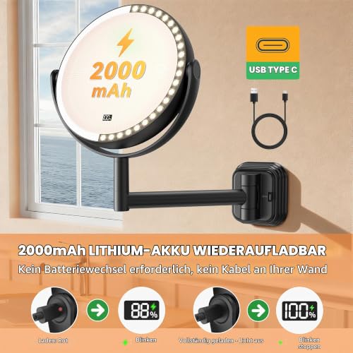 Auxmir Kosmetikspiegel mit Licht, 1X/30X Schminkspiegel Wandmontage – Ansicht 2