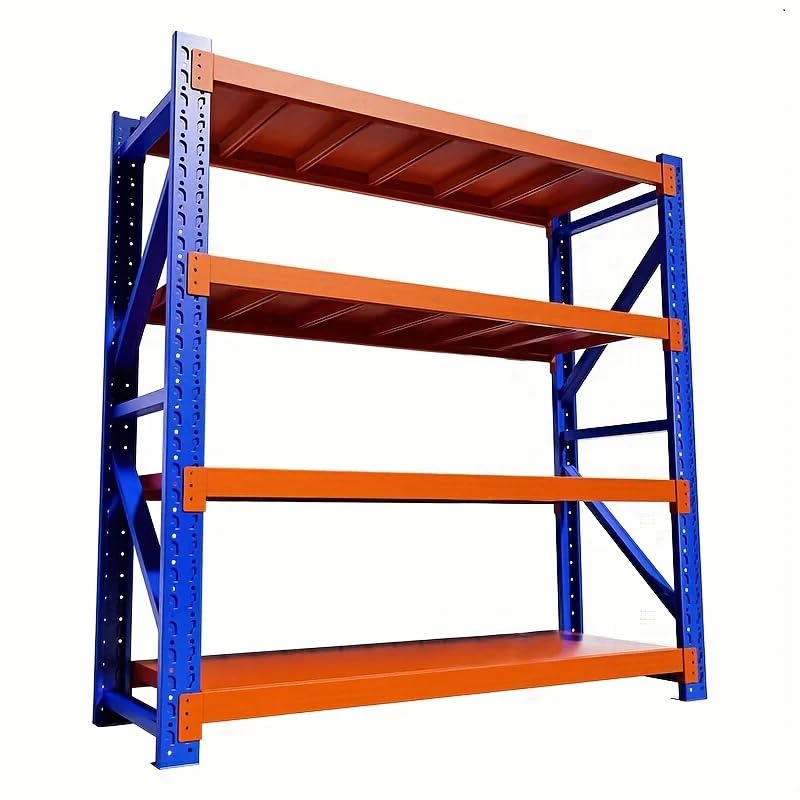 Heavy Duty Storage Rack, 4-Tier Metal Shelving Unit, Blue and Orange, Industrial Warehouse Style, 200x200x60cm, 250kg Capacity