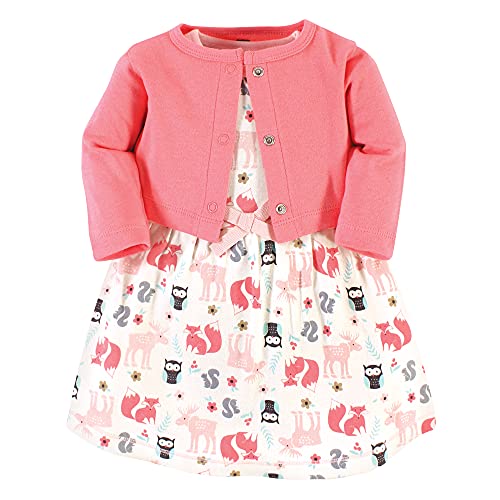 Image of Hudson Baby Infant and Toddler Girls Cotton Dress and Cardigan Set