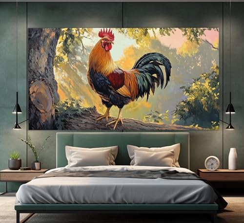 Art mural rustique avec ce tableau abstrait de coq sur toile moderne pour déco de maison de campagne