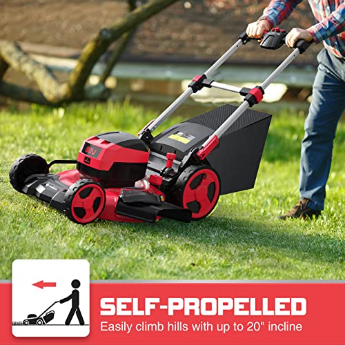 Powersmart 80V 22-Inch Self Propelled Cordless Lawn Mower, Electric Lawn Mower With 6.0Ah Lithium-Ion Battery And Charger, 3-In-1 Battery Lawnmower With 5 Adjustable Cutting Heights (1.18"-3") #TOP2