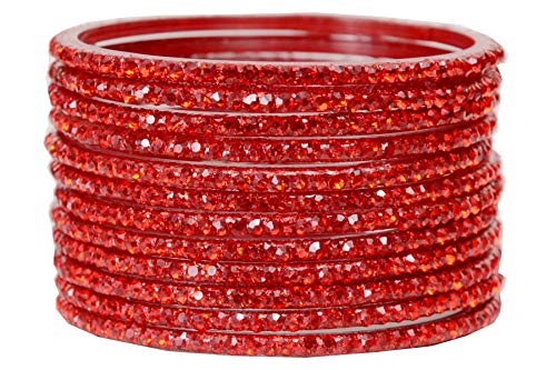 JD'Z COLLECTION Indian Glass Bangles Set Jewelry for Womens & Girls Bollywood Bangles Set Bridal Ethnic Wedding Partywear Costume Match CZ Stone Glass Bangles Set of 12 Blue
