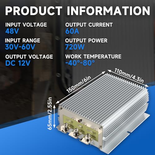 Image of 60A 720W Voltage Converter Reducer 48V /36V to 12V,Converter Voltage Regulator,Waterproof Power Transformer for Golf Cart & Truck