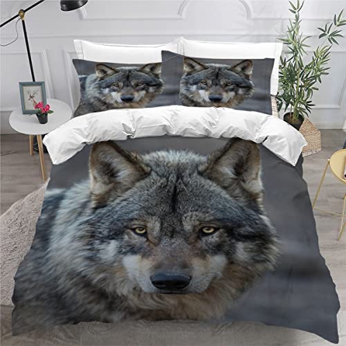 ZLKEJI Parure de Lit 2 Personnes Adulte Housse de Couette 240×260 Loup Gris Animaux Sauvages Parure de Lit 3D Motif Housse Couette avec Fermeture Éclair Parure De Couette King Size Cover