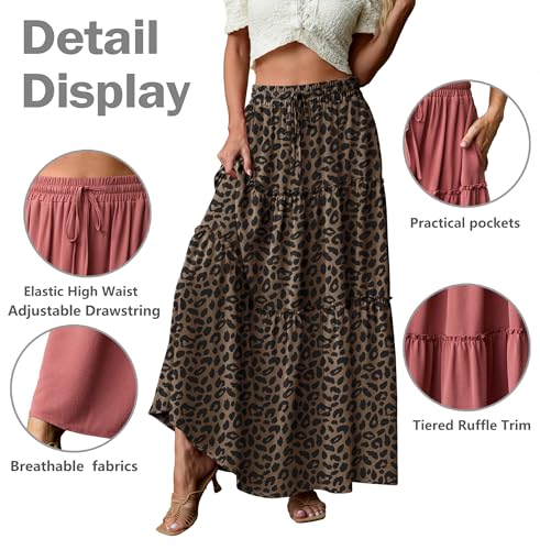 Image of Lepunuo Womens Casual Boho High Waisted Flowy Maxi Skirts Tiered Floral Long Skirts with Pockets for Summer Beach Vacation