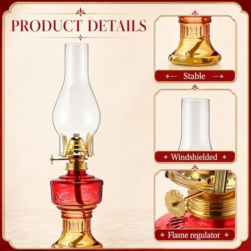 Image of 2 Pcs Oil Lamps for Indoor Use, Hurricane Kerosene Lamp, Gradient Red