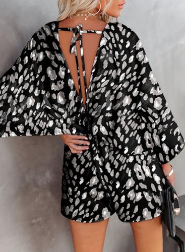Dokotoo Womens Lepoard Print Summer Rompers Cruise Outfits Wrap V Neck Loose Oversized Jumpsuits with Pockets - Image 4