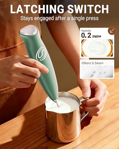 Image of Milk Frother With Stand Milk Frother Wand Coffee Frother Handheld Drink Mixer Handheld with 2 Whisks Electric Whisk Stirrers Electric Milk Frother for Coffee Mixer Wand-Green