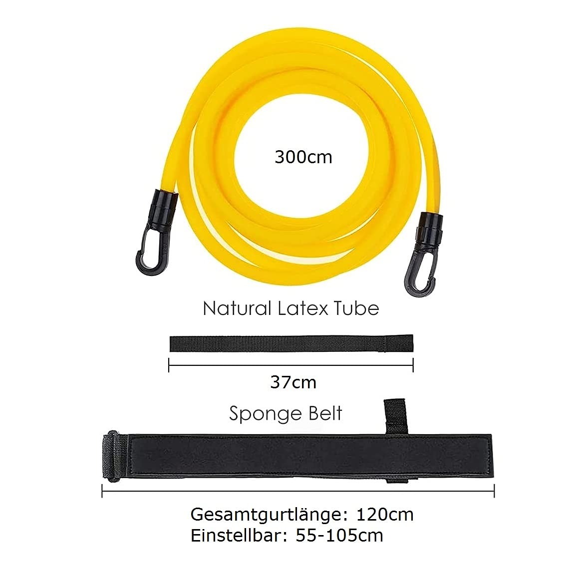 Sangle De Natation Réglable 3 M – Tube Latex + Nylon, Ceinture Et Sangles Cheville, Sac De Rangement Inclus, Pour Piscine