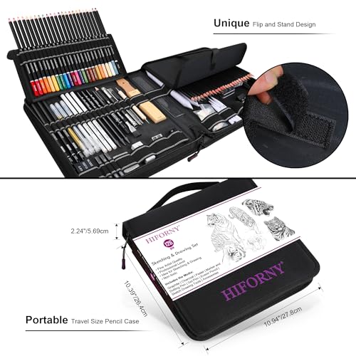 HIFORNY-126-PCS-Drawing-Kit-Sketching-Pencil-SetSketch-Pencils-Art-Supplies-with-3-Color-SketchbookGraphiteCharcoalBlending-and-Drawing-ToolsDrawing-Pencils-for-Adults-Artists-in-Zipper-Case
