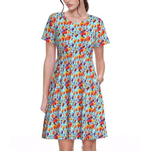 Robe d'été manches courtes femme contre la chaleur style montgolfières