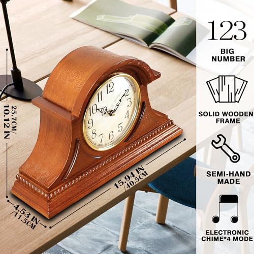 AYRELY® Grandfather Mantel Clock with Hour/Quarter-Hour Chime, Elegant Wooden Frame, Table Clocks Battery Operated, Desk Shelf Vintage Clock for Living Room,Home Decor Gift - Image 3