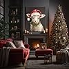 Christmas Lamb Canvas Wall Art Decor - Adorable Holiday Sheep with Santa Hat and Holly Berry Decor for Room, Bedroom, Nursery - Farmhouse Style Christmas Wall Decor, 8X10 inch Cute Seasonal Artwork #2