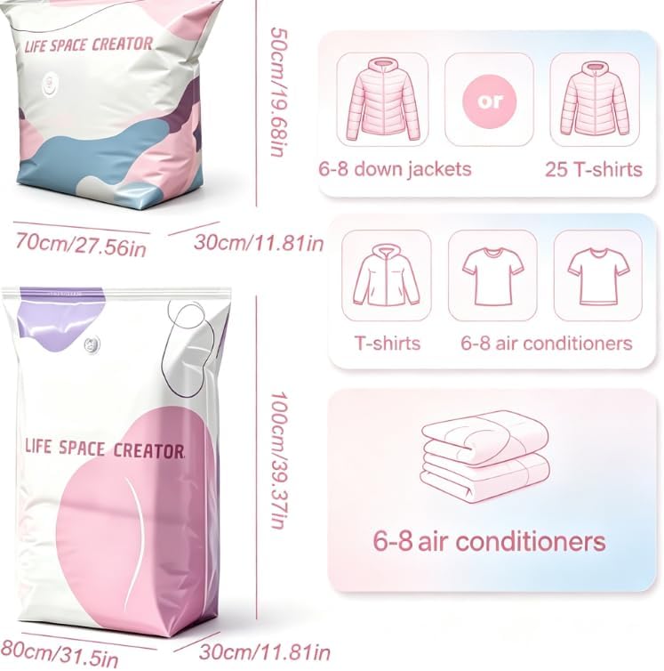 Space Creator 4 Set No-Pump 3D Vacuum Storage Bags | No-Pump Design, 3D Vacuum Seal, Space Saving, 4 Pack