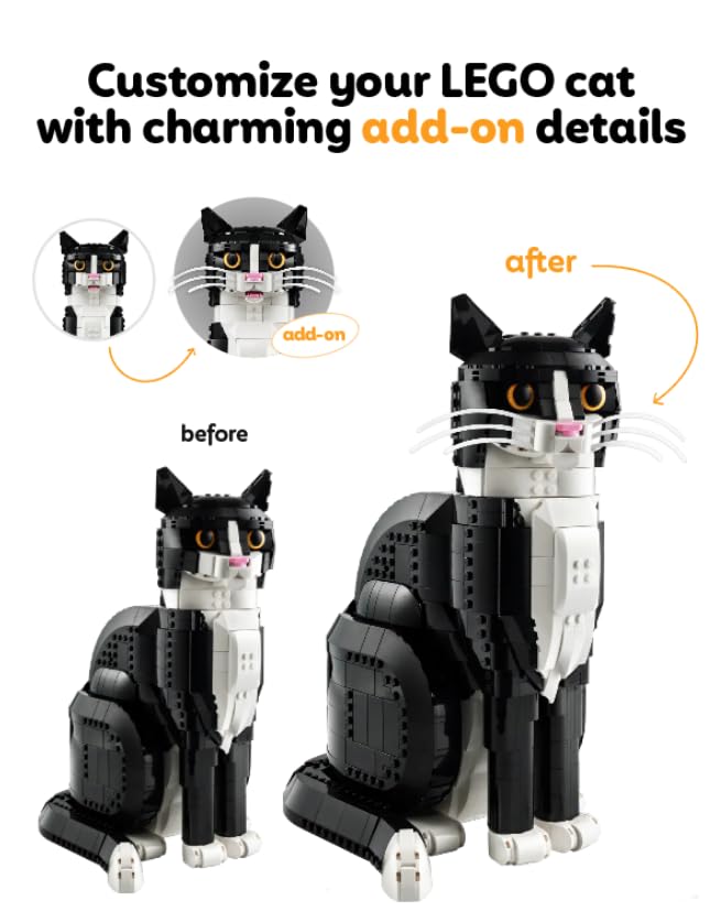 Whiskers for Lego® 21349 Ideas Tuxedo Cat Snap-in Accessory - Compatible with Model 21349