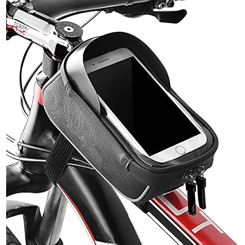 qisheng Bike Phone Bag Large Capacity Handlebar Bag Bike,Bike Frame Bags Cycling Pannier Top Tube Waterproof Bike Handlebar Bags, Bicycle Bag Touch Screen for Smart Phone Cover