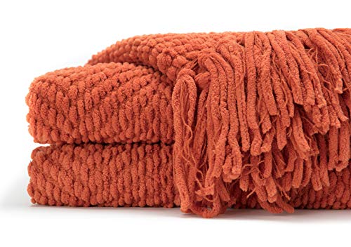 Chanasya Textured Knit Throw Blanket With Tassels - Soft, Cozy Blanket For Couch, Bed, Living Room - 50" X 65” - Rust #TOP2