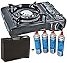 Produktbild RESCH mobiler Campingkocher / Gaskocher mit 4 Gaskartuschen à 227g, Gas Kocher Autark, 1 flammig, mit Koffer