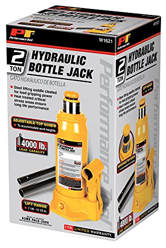 Image of Performance Tool W1621 2-Ton (4,000 lbs.) Heavy Duty Hydraulic Bottle Jack,Yellow (Pack of 2)
