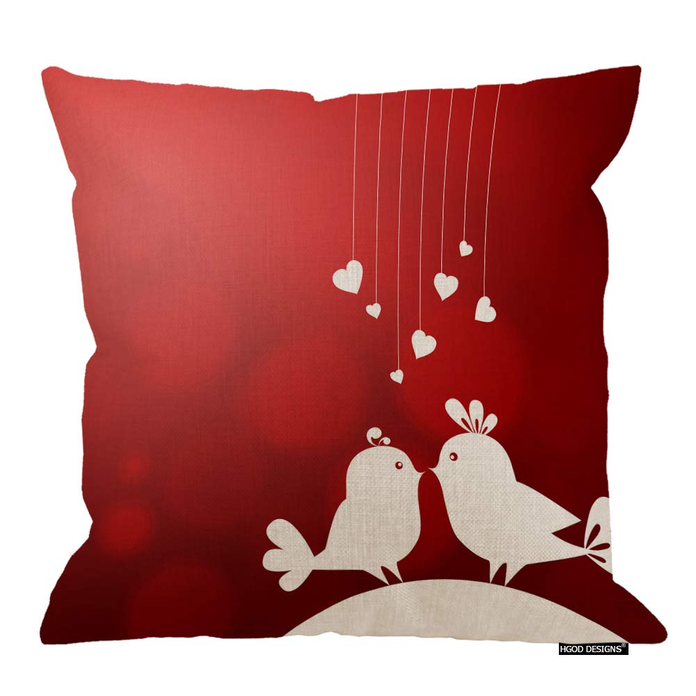 HGOD DESIGNS Love Throw Pillow Cushion,Funny Valentines Day Design Two Birds in Love Cotton Linen Polyester Decorative Home Decor Sofa Couch Desk Chair Bedroom 18x18inch