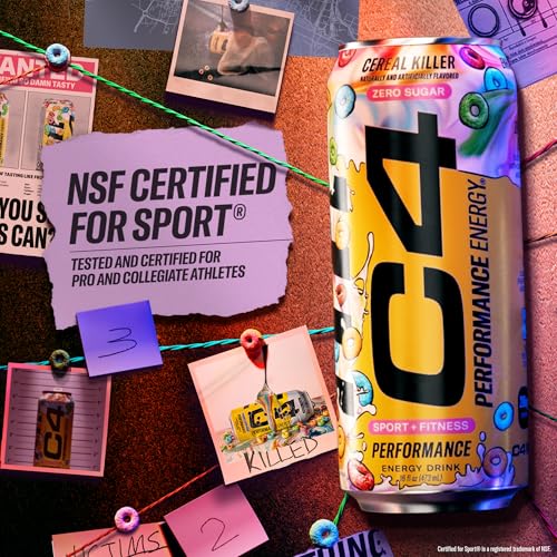 Image of C4 Energy Carbonated Zero Sugar Energy Drink, Pre Workout Drink + Beta Alanine, Cereal Killer, 16 Fl Oz Can (Pack of 12)