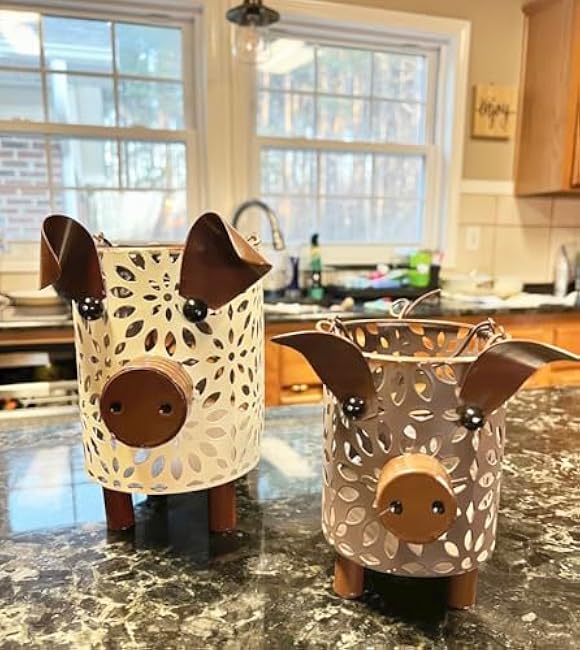 Farmhouse Metal Small Storage Basket Set For Kitchen or Bathroom Pig Decor, 2 Count Stackable Small Basket with Handle