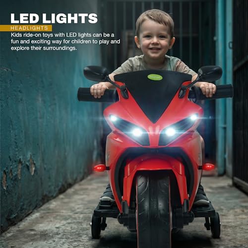 Image of Baybee R7 Baby Electric Bike for Kids with Foot Acceleration | Rechargeable Ride on Baby Bike with LED Lights & Music | Toddler Battery Operated Bike for Kids to Drive 1 to 3 Years Boys Girls (Red)
