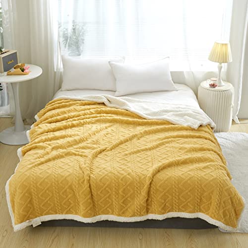 DREAMLANDING Sherpa Fleece Blanket Sofa Throw Double-Sided Super Soft Warm Throw Blanket For Bed, Sofa, Couch (Yellow Cable, 150×200cm)