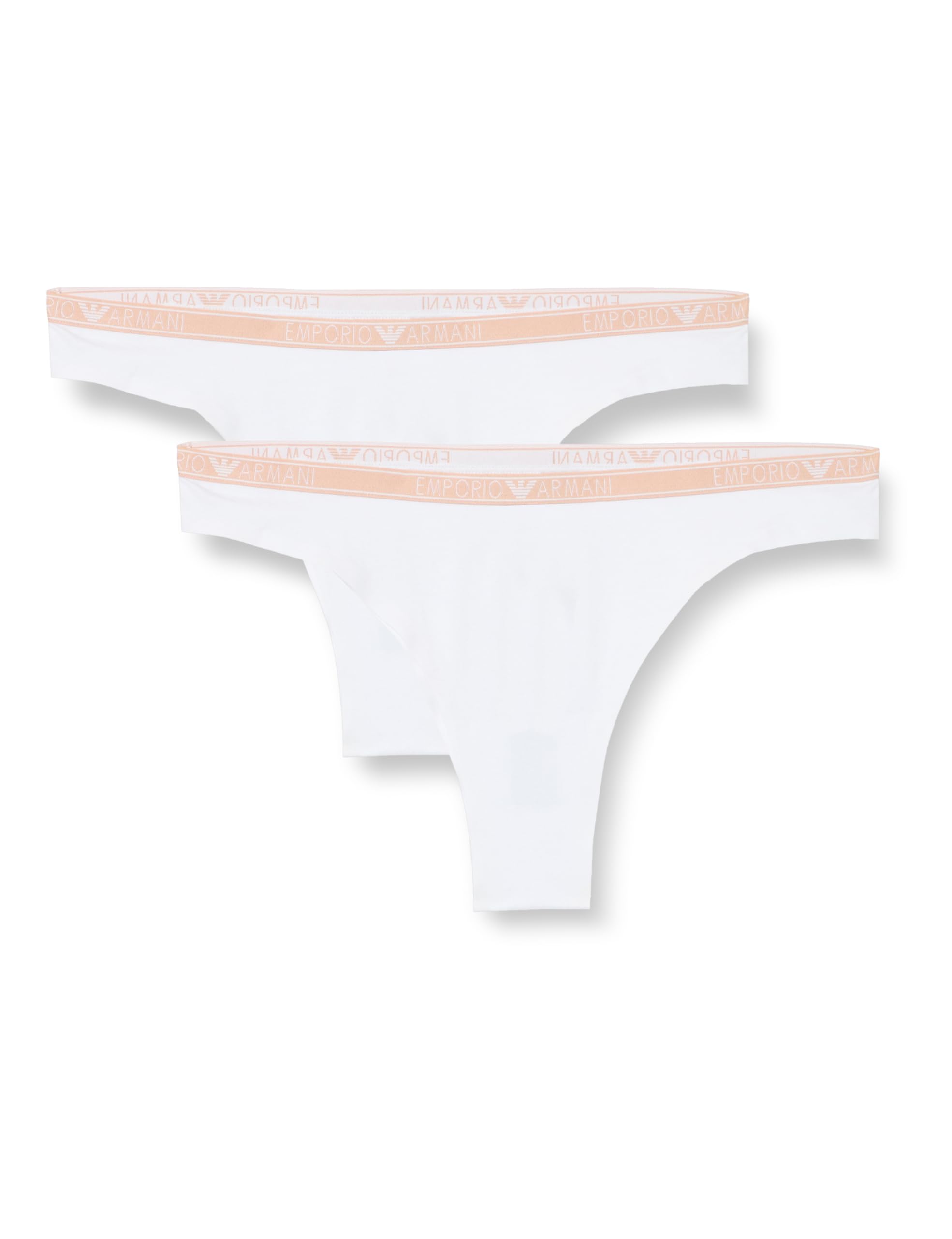 Emporio Armani Women's ESSENTIAL STUDS LOGO 2-PACK THONG Underwear, Bianco,
