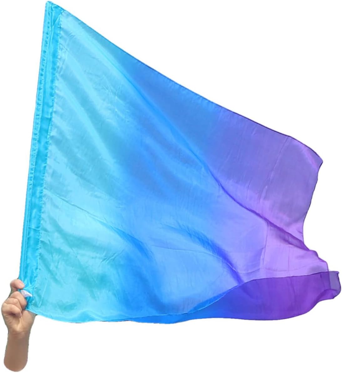 Winged Sirenny 33" Youth Silk Flex Flags for Christian Priase Dance, Church Prophetic Adoration Banner (turquoise-blue-purple)