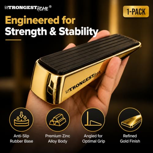 Image of STRONGEST HOME Door Stoppers for Bottom of Door - Heavy Duty Metal Rubber Stopper, Non-Slip Door Stop for Heavy Doors Gold 1 PC