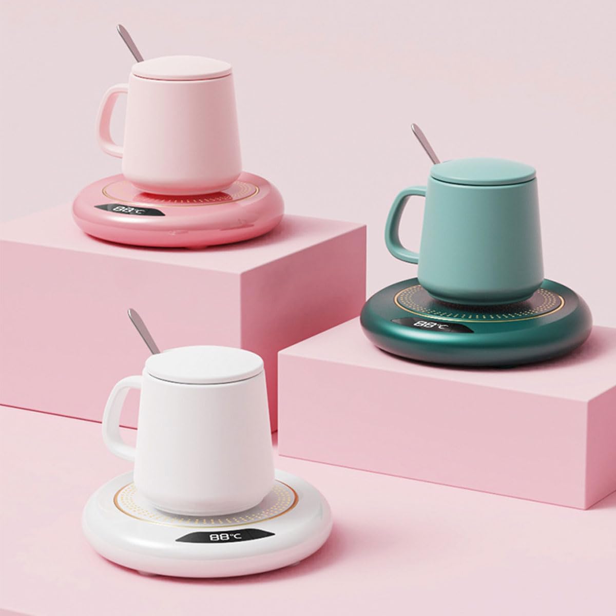Calentador de Tazas USB con 3 Ajustes de Temperatura, Posavasos Eléctrico para Café Té Leche (Blanco)