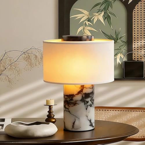 Lampe tactile rechargeable en marbre avec intensité réglable et lin