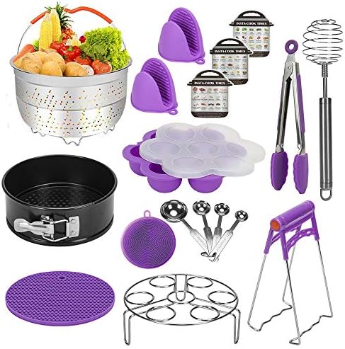 Accessories for Instant Pot Compatible with 6,8 Qt, Ninja Foodi 8qt - Stainless Steel Steamer Basket, Springform Pan, Egg Steamer Rack, Silicon Egg Bites Mold and More (Purple)