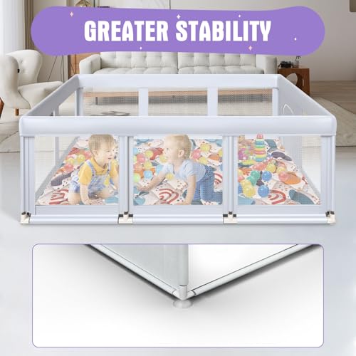Image of Baby Playpen with Mat 74x50 in PlayPen for Babies and Toddlers, Large Play Yards for Indoor & Outdoor with Zipper Gates, Breathable Mesh
