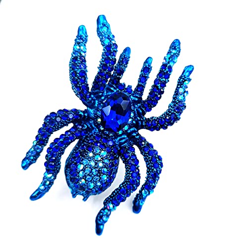 Image of Boho Style Big Realistic Blue Crystal Spider Broach Pin Beetle Bug Jewelry
