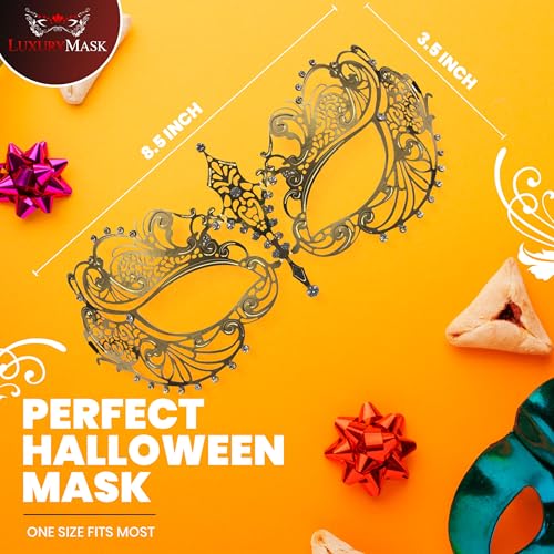 Image of Masquerade Mask for Women with Rhinestones - Elegant Metal Half Face Mask for Masquerade Parties, Mardi Gras, & Themed Events