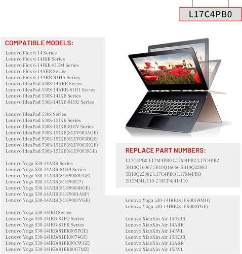 Image of Wefly L17C4PB0 Laptop Battery Replacement for Lenovo Flex 6-14IKB 14ARR IdeaPad 530S-14ARR 530S-15IKB 530S-14IKB Series L17M4PB0 L17M4PB2 L17C4PB2 5B10Q16066 5B10Q22883 5B10Q16067 Laptop Battery