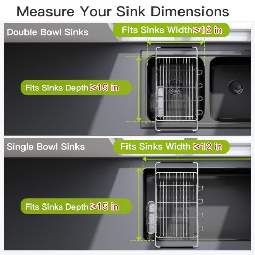Image of JASIWAY Stainless Steel Dish Drying Rack in Sink with Metal Utensil Holder