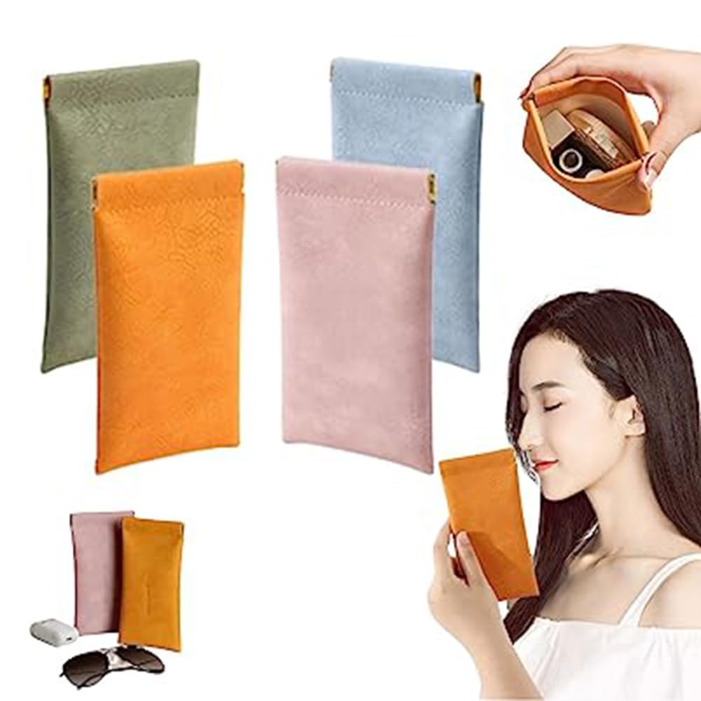 Snap Closure Leather Organizer Pouch,Soft Leather Sunglasses Bag,Squeeze Pouch Organizer,Soft Leather Sunglasses Bag