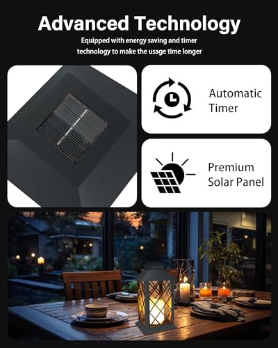 Image of SHYMERY Solar Lanterns Outdoor Waterproof, 14 Inch Outdoor Lanterns with LED Flickering Flameless Candles,2 Pack Hanging Black Lantern Decorative for Patio,Front Porch,Balcony,Outside,Table Decor