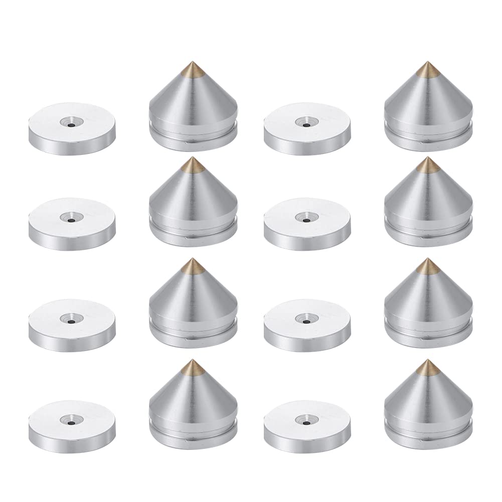 Kqcibz 8 Set Speaker Stand Feet Foot Pad Aluminium Alloy Metal Spikes Cone Floor Foot Nail Silver, 500340331A1