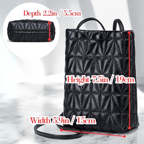 Genuine Leather Soft Quilted Phone Crossbody Small Purse, Shoulder Card Slot Pocket Wallet Bag Bling Rhinestone Key Ring3