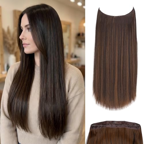 JJstar Extensiones de Cabello con Hilo Invisible y 3 Clips 50 cm Largos Lisos Lacio Fibras Sintéticas de Alta Temperatura para Mujeres