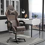 Ferghana Vintage PU Leather Gaming Chair, High Back Gamer Chair with Massage, Ergonomic Computer Office Chair with Footrest for Adults, Racing Style Reclining Video Game Chair Chestnut Brown - Image 2