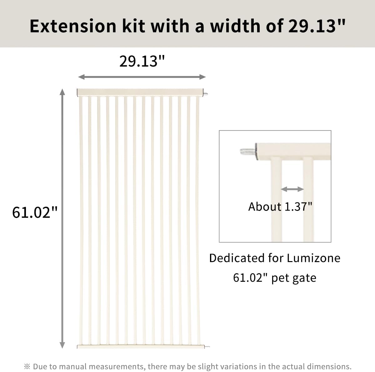 Lumizone Extra Tall Cat Gate Extension Kit 61.02" High Pressure Mounted 29.17" Extra Wide 1.37" Gap No Drilling Tall Pet Gate for Dogs (Cream, 61.02" H x 29.17" W, Extension)